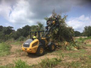 Tree and stump removal with John Deere 304L at Orange Grove 